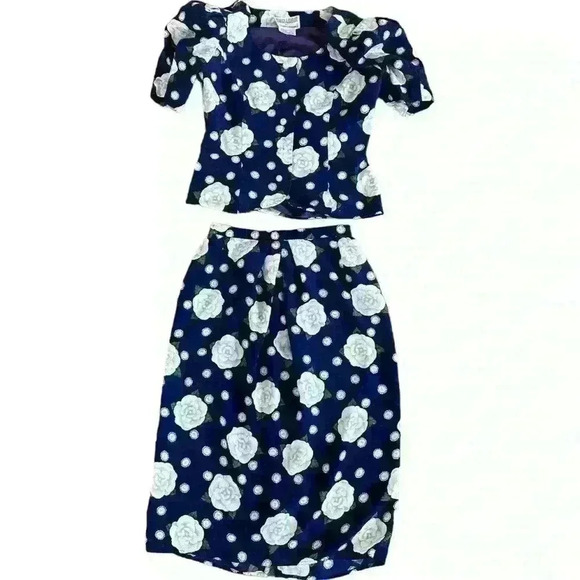 Vintage 80’s Maggy London Floral Suit Size 6 - Picture 1 of 11